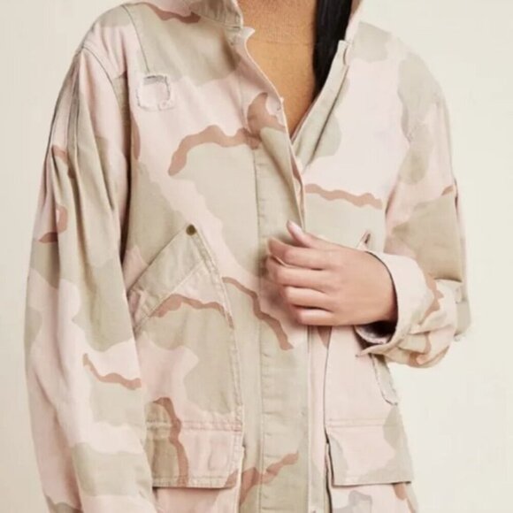 Anthropologie Lida Pink Camo Utility Jacket Size Medium Camouflage Coat Military - Picture 3 of 13